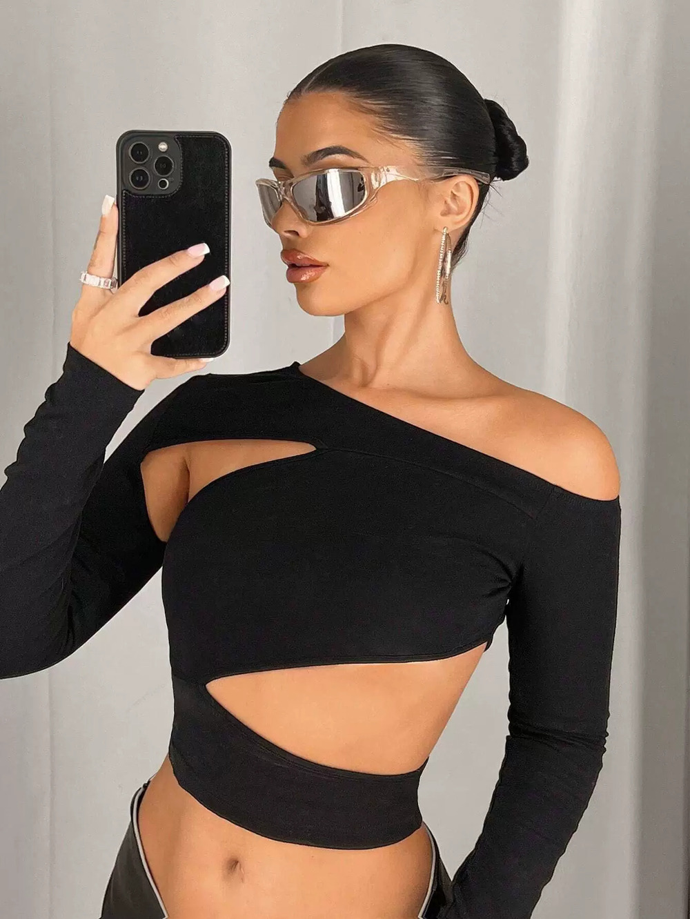 ZARA Spring Summer Asymmetrical Off Shoulder Long Sleeve Top